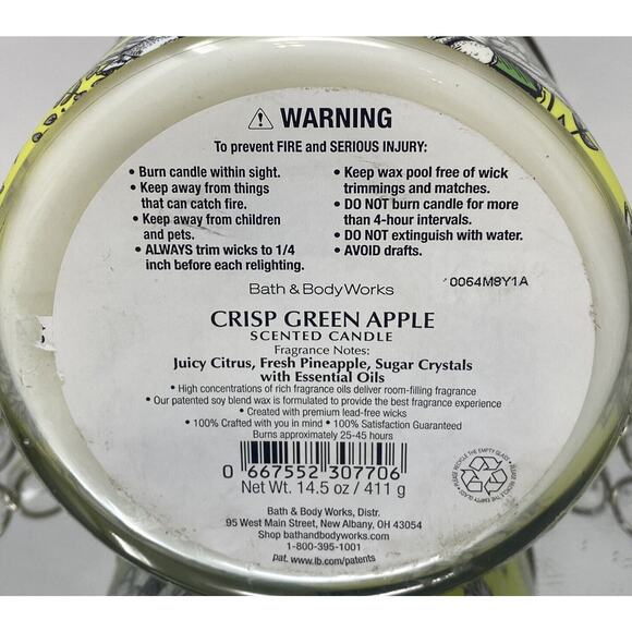 NEW Bath & Body Works White Barn CRISP GREEN APPLE 3-Wick Candle 14.5 oz RARE! - Picture 4 of 4
